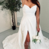 Satin wedding dress with slit sold online