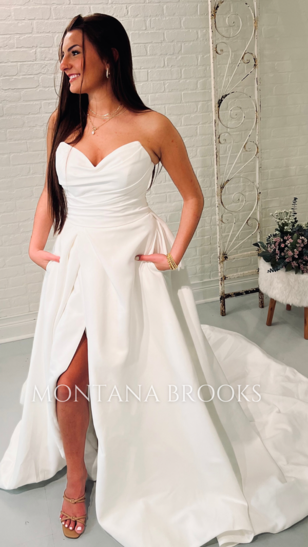 Satin wedding dress with slit