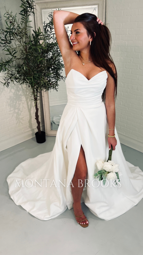 Satin wedding dress with slit sold online