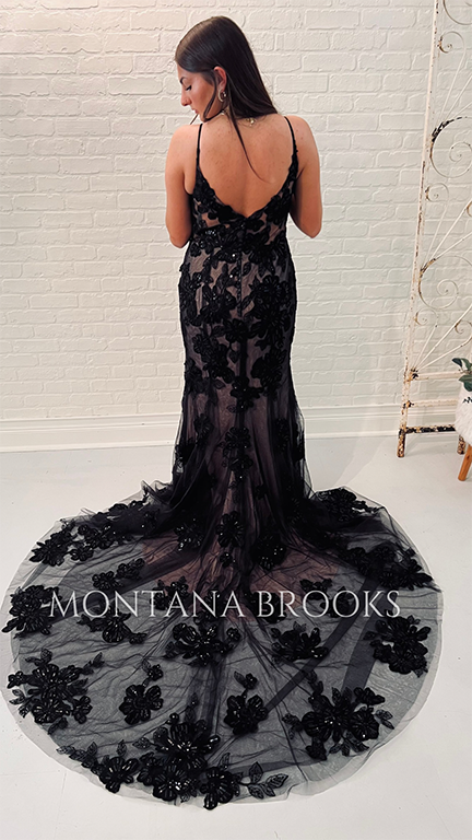 Black wedding dress with lace and scoop neck