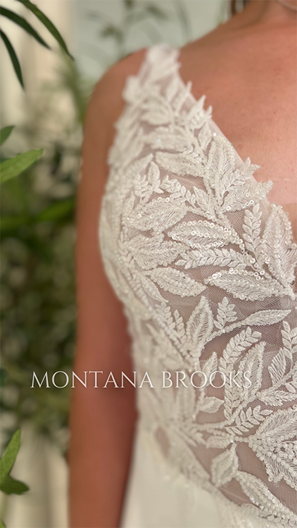 Bodice of wedding dress with beaded lace